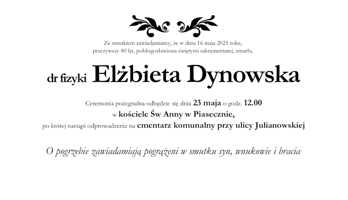 Zmarła dr Elżbieta Dynowska